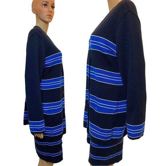 80s RODIER Dark Blue Knit Skirt Suit | Oversized Blazer Cardigan & Pencil Skirt - Picture 7 of 10
